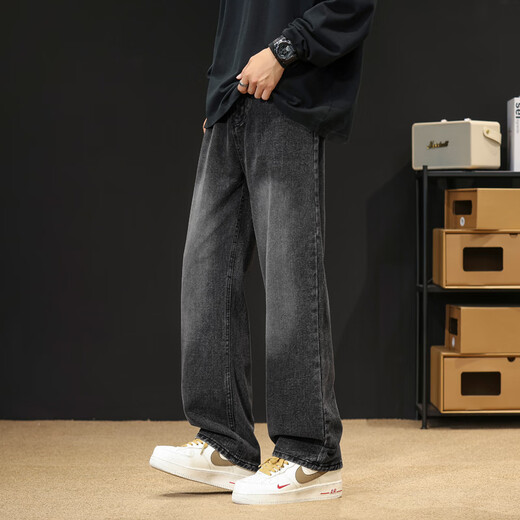 Maybeyond American Jeans Men's Men's Summer High Street Loose Pantalon Straight Pantal
