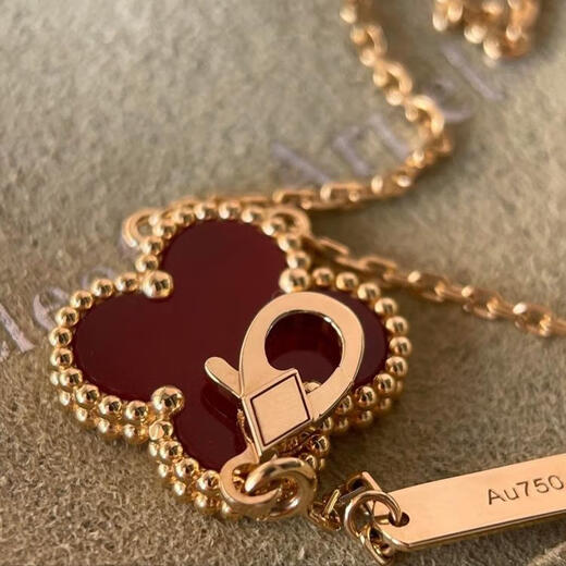 Hunter high version four-leaf clover 18K gold rose gold gold necklace women's clavicle chain carnelian red agate high-end trend medium necklace rose gold carnelian correct