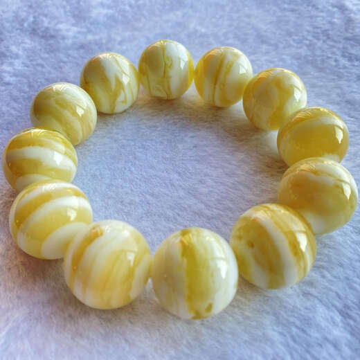 Junbu Beeswax Bracelet White Honey Melaleuca Snow Monster Pattern Men's Bracelet Women's Russian Material Chicken Fat Yellow Single Circle Buddha Bead Gift 12mm Melaleuca Snow (17 pieces, about 18 grams)