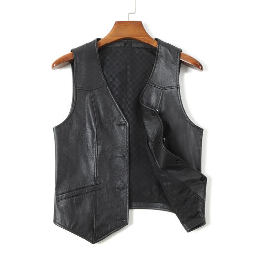 Caesar Yier genuine leather vest men's genuine leather vest vest sleeveless jacket motorcycle fishing riding casual leather vest black L