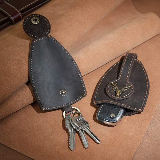 Master Lu cuero de vaca puro de primera capa bolso para llaves extraíble de cuero genuino mini bolso retro desgastado llavero portátil para coche Cuero de vaca de primera capa marrón Crazy Horse