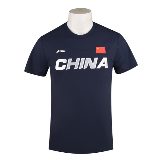 李宁（LI-NING）国家队同款荣耀国旗训练服速干衣男女T恤圆领半袖polo衫运动短袖 983 圆领墨水蓝_男女同款 M