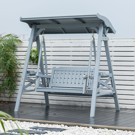 Aoyanlai Outdoor Swing Stuhl, Innenausfallbalkon Hängemattenstuhl, Außenhof Massivholz Freizeitschwung Doppelte Schaukelstuhl 699 graue Holzoberteile (ohne Sitzkissen)