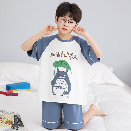 浪莎儿童睡衣男小童夏季短袖薄款纯棉家居服男孩中大童夏天学生套装 LT693 160 建议150-160CM/80-95斤