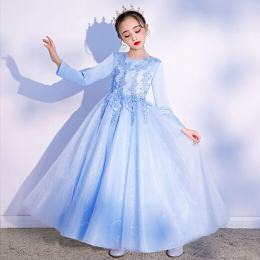 韦戒花童礼服女高级感儿童公主裙婚礼小孩主持人童长袖秋冬钢琴演奏演 68901白色 【关注送皇冠】 130