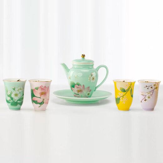 Imperial Palace Cultural and Creative Four Seasons Flowers and Moon Tea Cup Set Household Complete Tea Set Women's High-end Birthday Gift Souvenir Teapot Set
