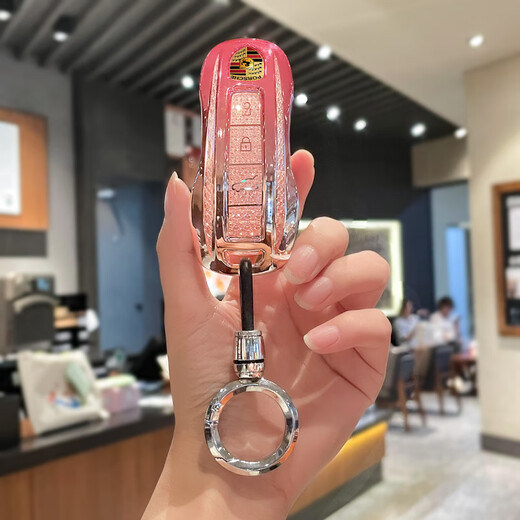泡普保时捷钥匙套卡宴帕拉梅拉macan玛卡911车帕美922扣壳718女Taycan A款渐变水晶粉米奇圆环扣