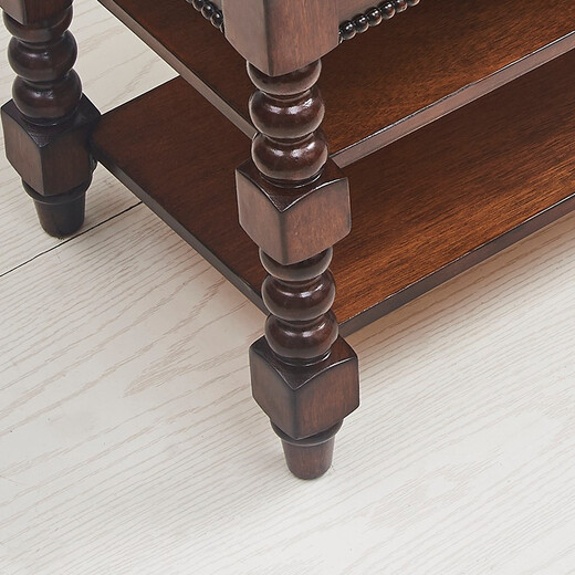 Bobins American-style shoe-changing stool, household shoe rack, solid wood storage stool, shoe cabinet, shoe-trying stool, European-style door-to-door shoe-changing stool, door stool, walnut color + brown PU leather flip cover, flat style 90*30*48CM