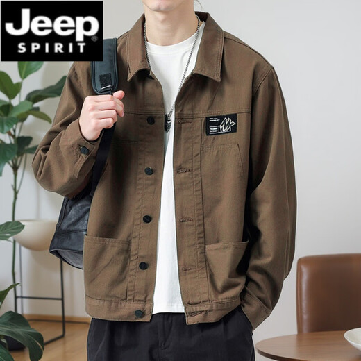 Jeep Spirit Jacket Men's Spring y Autumn 2025 Camisa nueva Lapa de la chaqueta de trabajo para hombres de otoño Autumn Jacket Top [Versión de actualización] K12806 Khaki M [recomendado 90-120Jin [Jin iguala 0.5 kg]]]