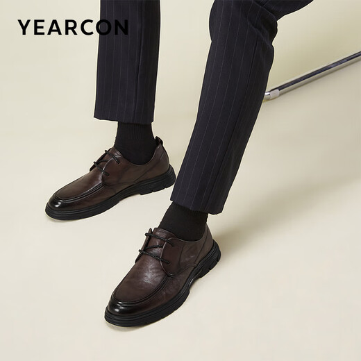 Yierkan leather shoes men's round toe comfortable business casual shoes lace-up derby shoes office shoes 54281W brown 41
