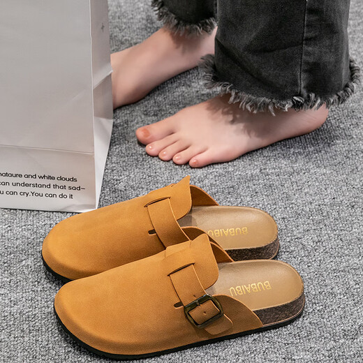 Ella disfruta de zapatos Baotou Birkenstock para mujeres con desgaste de cuero de imitación y mujeres versátiles con medio tirón y pedaleo TQ671 Caki 40/41