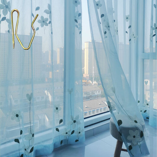 Curtain gauze curtain tulle pastoral window screen fairy bedroom living room balcony French warm new style small clear blue magnolia (hook type) 3 meters wide * 2.5 meters high 1 piece high can be shortened