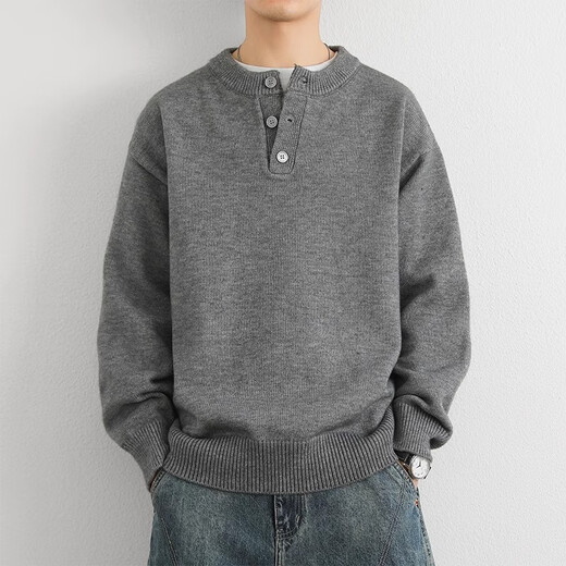 Xingsuyao (xingsuyao) 2024 new winter style pullover solid color thickened sweater trendy brand sweater trendy brand men's sweater long-sleeved round neck light gray MY901 Henry collar deer plush XL
