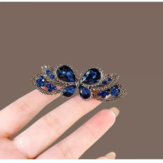 Case makeup Chinese Valentine's Day hairpin for women, elegant new style, high-end rhinestone mother hairpin, top clip on the back of the head, temperament spring clip, dark blue (7cm)