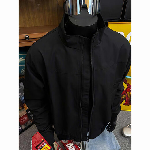 POUM美式教练夹克外套男秋冬款软壳冲锋上衣立领cleanfit飞行员棒球服 CLH-Y6629黑色 L