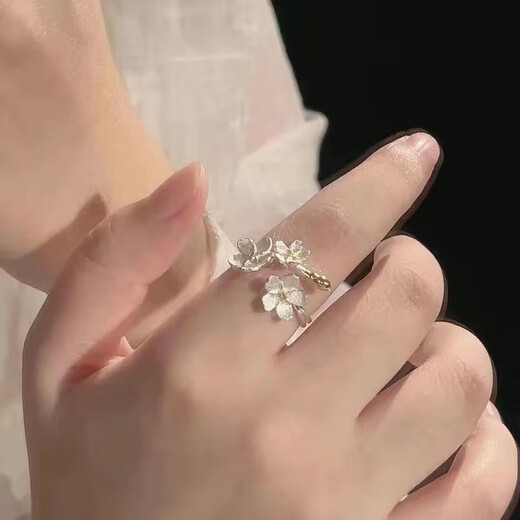 Super gentle camellia ring for women ins niche design cool style advanced open adjustable index finger ring #93 4 rings