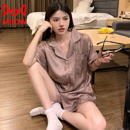Catman (Miiow) Nuevo pijama de estilo chino para mujeres en verano se puede usar un nuevo estilo de manga corta para el verano con la ropa del hogar de seda real de hielo delgado BS13077 Butterfly M