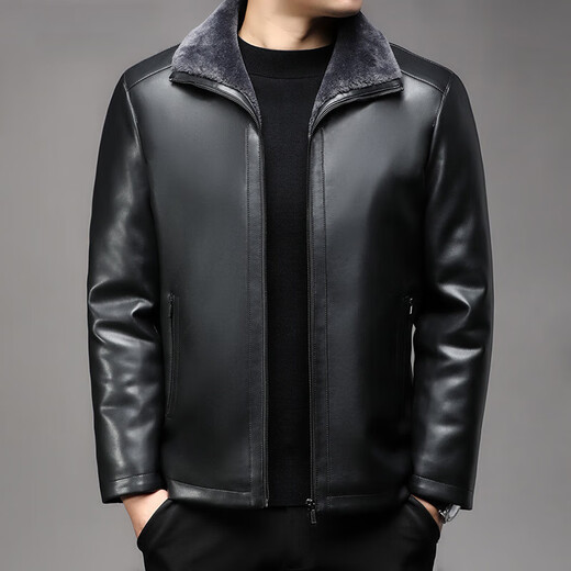 MAGIOPY luxury high-end brand men's leather jacket men's winter new pu leather jacket men's business warm casual fur all-in-one coffee color 175 L