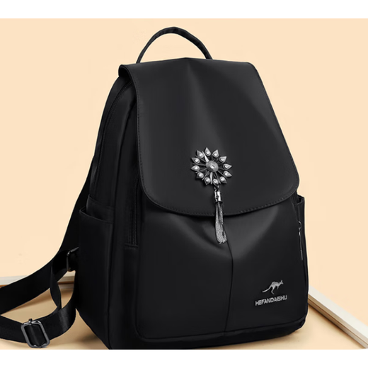 Kangaroo Damens Bag Reisetasche Rucksack für Frauen 2025 Neue Mode koreanische Mode Fashion Einfacher Oxford -Stoff Casual Mutter Rucksack 699 Schwarz klein