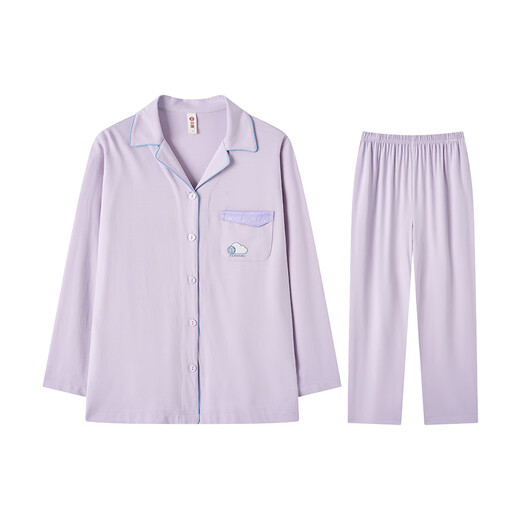 Fen Teng Fen Teng Couple Pajamas Soft Cotton Cotton Fan Chengcheng's Same Style Stars' Same Style 40 Count Cotton Mo Couple's Home Clothes Set Lilac Purple-Women's XL
