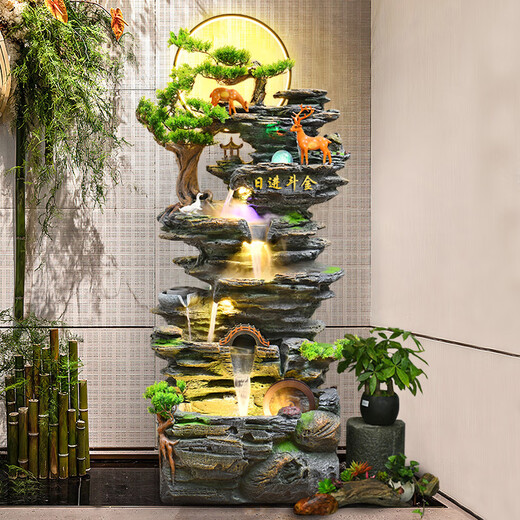 MPPMCK Großer Bodenstockgier fließender Wasserbrunnen Wohnzimmer Büro Büro Feng Shui Wheal Wealth Dekoration Bergkreislauf-Waterscape Ornament 9902s klein 70 cm