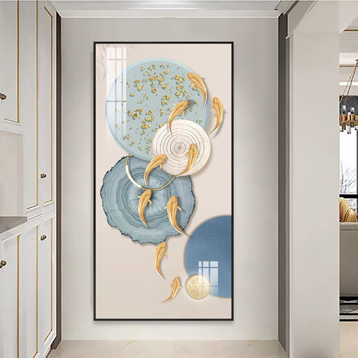 新款玄关抽象装饰画九鱼图现代简约风走廊过道背景墙挂画晶瓷壁画 TXMG11143 60*120墙宽80-90cm质感银铝合金