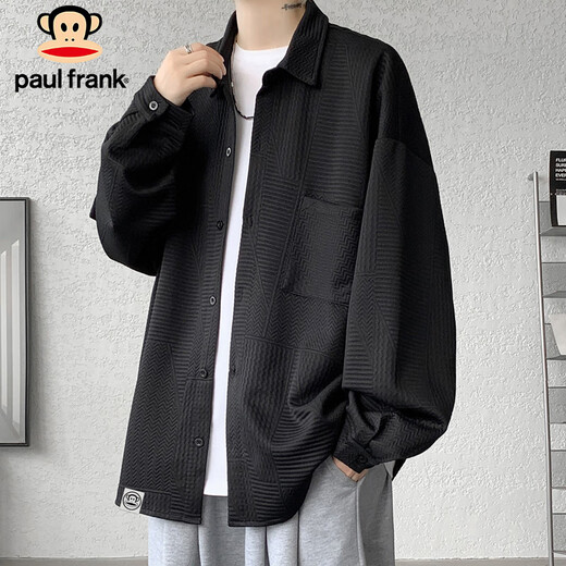大嘴猴（paul frank）长袖衬衫男春秋季时尚百搭衬衣男士休闲外套男装上衣 黑色 2XL