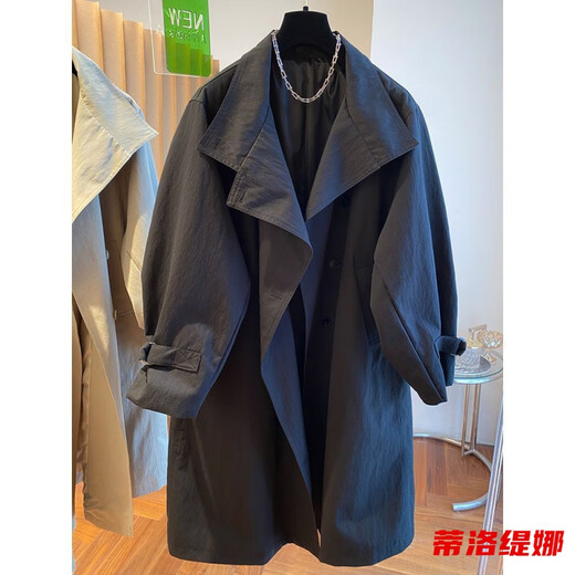 Tilotina European and American style large size 300 Jin [Jin equals 0.5 kg] Casual coat coat for women British windbreaker mid-length spring and autumn top for women loose black M 90-120 Jin [Jin equals 0.5 kg]