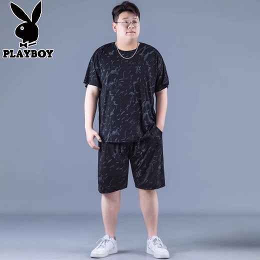 Playboy Ice Silk Sports Sport Summer Summer de gran tamaño para hombres Camiseta de secado rápido para hombres grasas grasas más grasas de manga corta suelta PZ826 SET DE SEDA ICE NEGRO DE ALTA CALIDAD 8XL Recomendado 270-300Jin [Jin equivale a 0.5 kg]