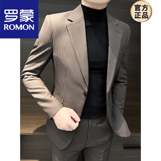 ROMON striped suit jacket men's autumn and winter 2025 new high-end business formal casual casual suit navy blue suit + pants 4XL recommended 175Jin Jin equal to within 0.5 kg
