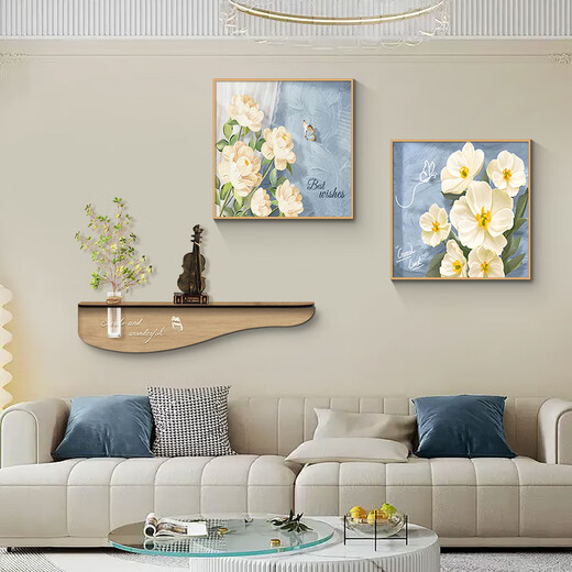 画画小镇水培绿植置物架客厅装饰画奶油风郁金香餐厅沙发背景墙进门壁挂画 GW4121205+BG6629+BG6630 置物架98cm+挂画30*30cm 黑框【赠送玻璃瓶和仿真绿植】