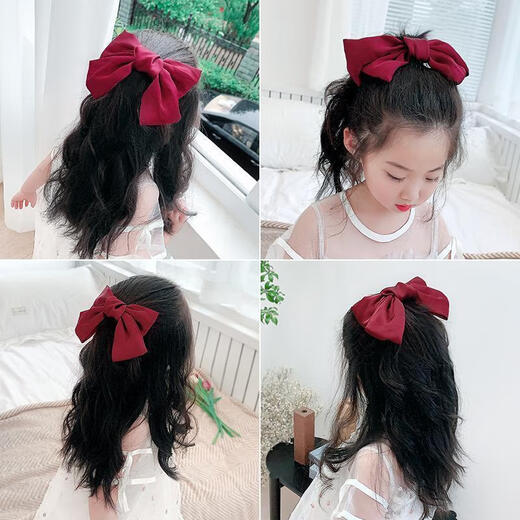 Lingmeng Korean style bow hairpin, princess hair, hair accessories on the back of the head, spring clip, big children's hairpin, performance accessories, red hairpin 1 piece