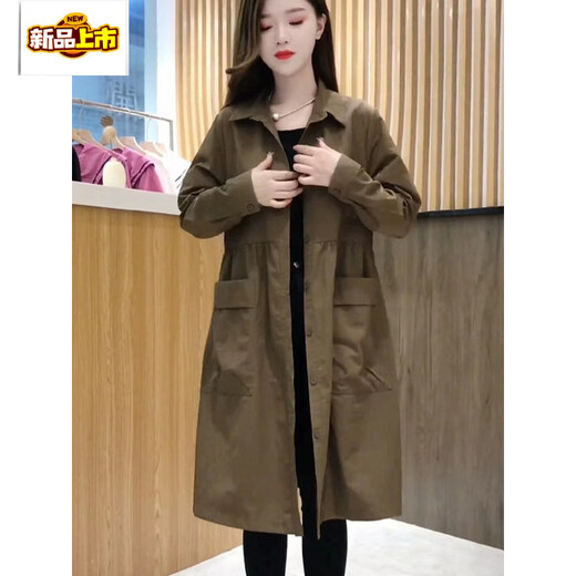 Chujing Casual Temperament Mid-Length Windbreaker Women's 2025 New Korean Style Loose Fashionable Western Style Versatile Thin Jacket + Black + New Spring and Autumn Windbreaker M Recommended Weight 95-120 Jin Jin is equal to 0.5 kg