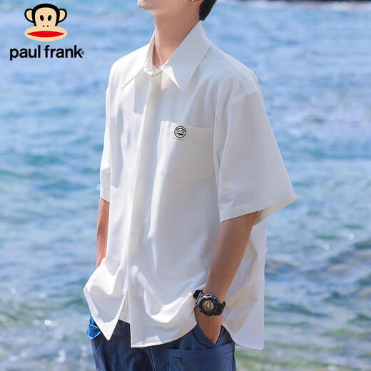 大嘴猴（paul frank）短袖衬衫男夏季潮牌宽松衬衣男士外套痞帅上衣男装 白色 2XL 