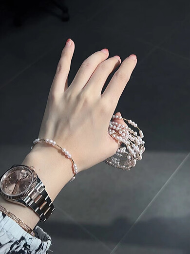 Fujiu 18k gold natural freshwater ak nucleated pearl real gold elastic bracelet light luxury niche baby pearl bracelet 4-5mm