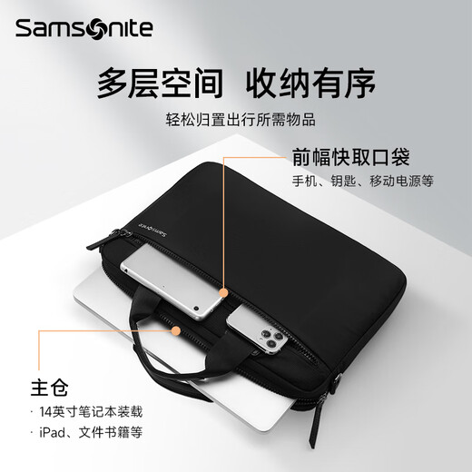 Samsonite Laptop Bag Business Men's and Women's Shoulder Briefcase 14-inch Apple Notebook Bag Large Capacity Document Bag