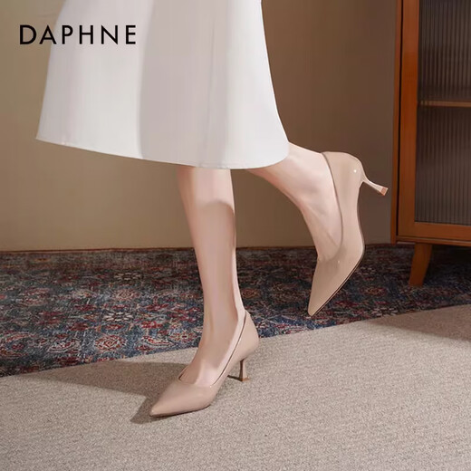 Daphne nude high heels for women 2025 spring new commuter women's shoes temperament pointed toe thin heels single shoes for women workplace leather shoes for women naked skin color [heel height 6cm] 38