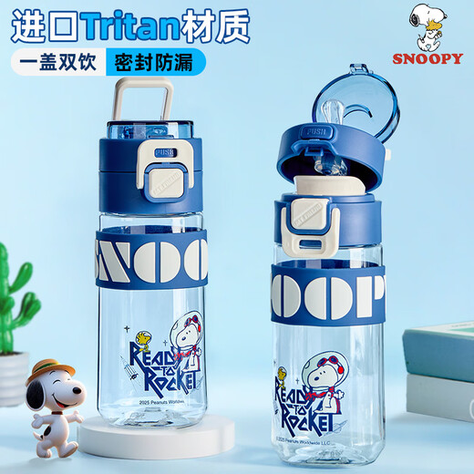 Snoopy (SNOOPY) children's water cup, large capacity, portable double drinking plastic kettle, high temperature resistant straw cup for male and female students going to school
