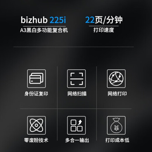 柯尼卡美能达（KONICA MINOLTA）6180en/185en/215i/225i a3打印机黑白激光网络复印打印一体机办公 225i标配+自动双面输稿器+第二纸盒