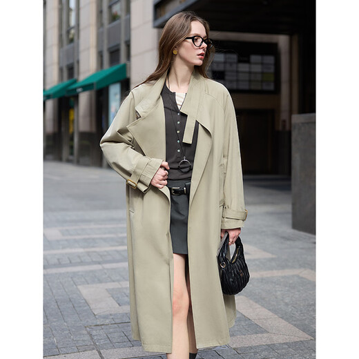 Versailann Design Stand Collar Windbreaker Women's 2025 Spring New Mid-Length Loose Casual British Style Jacket Bean Gray Green S