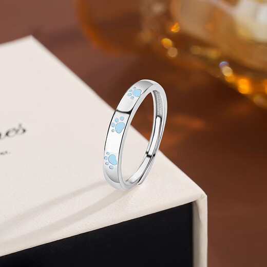 Core luxury cute cat and dog paw luminous couple ring niche design gift plain ring silver open bestie engraving ring couple pair