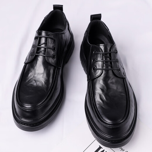 Zapatos de cuero portuleso para hombres de negocios británicos para hombres zapatos casuales de negocios de manera baja con planta gruesa zapatos formales zapatos de boda 9929 negro 42