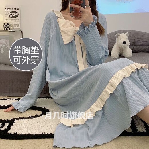 韦戒女睡衣新款2024爆款 网红 最新款自带胸垫睡裙短袖宽松学生夏减龄 16853#公主风 长袖 无胸垫 常规款【XXL码】