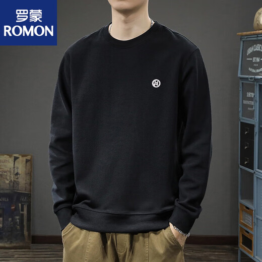 罗蒙（ROMON）重磅春秋季新款堆堆领卫衣男士重磅美式青少年外套帽衫上衣潮流 黑色圆 领卫衣款-1365【GL】 加 S 【建议95-120斤】