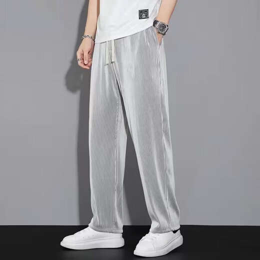 柯菲沃冰丝裤男夏季薄款宽松直筒垂感凉感休闲长裤潮流九分哈伦运 潮速汇-K41黑色 （单件） XL (建议115-130斤内)