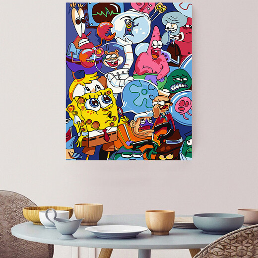 DIY数字油画海绵宝宝哆啦A梦可爱手绘画手工减压油画diy填色 1052 50*65绷好2.5cm加厚框