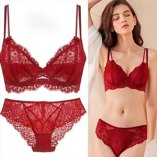 Victoria Palace Sexy Lace Ultra-Thin Bra Set Push-Up Nipple Bra Zodiac Year Underwear Women Red 85C 38 (With XL Size Underwear)