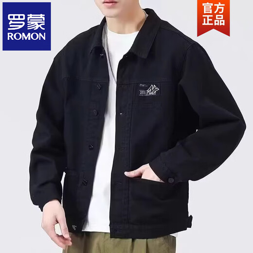 Romonjacke Herren Frühling und Herbst 2025 Neues Hemd Revers Herbst Herren Work Jacke Frühherbst-Jacke Top K12806 Black suggeriert 90-120jin [Jin Equals Equals] M.