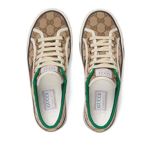 Zapatos para mujeres de Gucci (Gucci), logotipo retro de moda zapatos deportivos versátiles casuales de impresión, regalo de San Valentín chino, marrón 606110 HVK20 9766 35