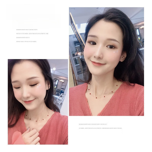 Birds of Time Yinghe=Gypsophila faceted ruby necklace for women 18K gold pigeon blood red colored treasure clavicle chain gift 3.54.5mm ruby necklace (18K gold material 45cm